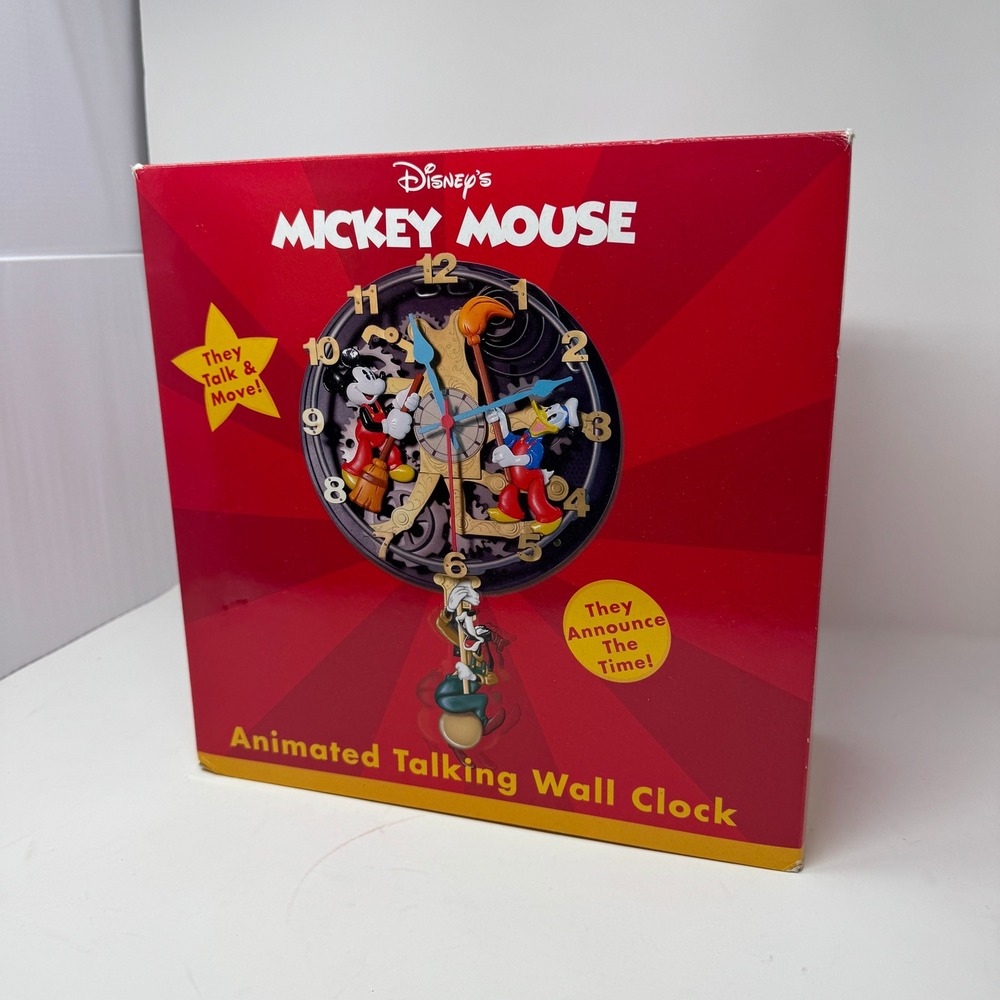 BRAND NEW Disney Mickey Mouse Animated Talking Wall Clock Red